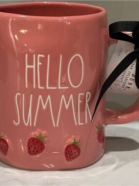 Hello Summer Pink Strawberry Ceramic Mug